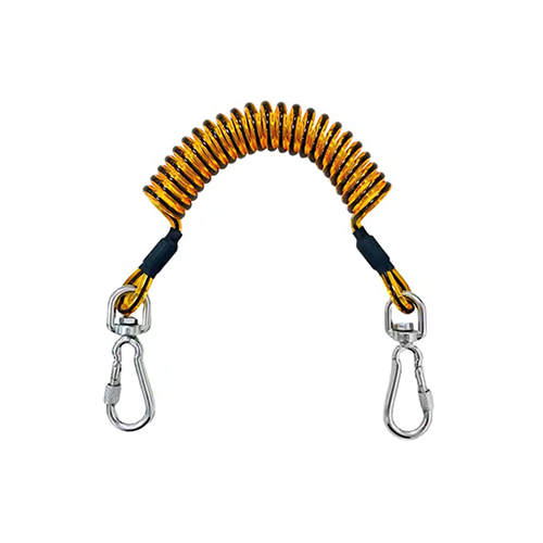 Black Core Transparent Orange Plastic Coating High Elastic PU Coiled Spring Tool Safety Lanyard Rope With 2 SS304 Swivel Carabiners Loading 10KG