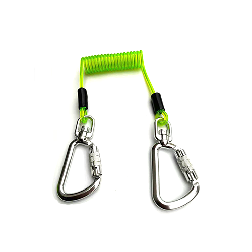 Green 1.5m Long Coil Tubing With Carabiner Snap Hooks Kayak Paddle Leash