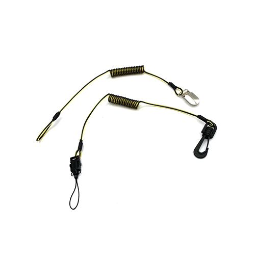 Clear Green/Yellow TPU Coated Hard Hat Coil Tool Lanyard With Plastic Alligator Clip/Swivel Snap Clip
