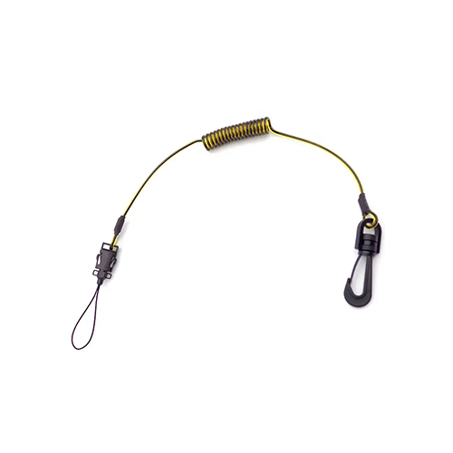 Greenlife Hot Transparent Yellow Coated Black Core Coiled Lanyard Tehter With Swivel Hook For Helmet Safety