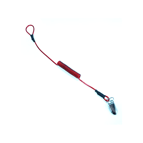 Orange Stretch Coiled Hard Hat Lanyard With Metal Alligator Clip And Cord Loop For Helmet Safety