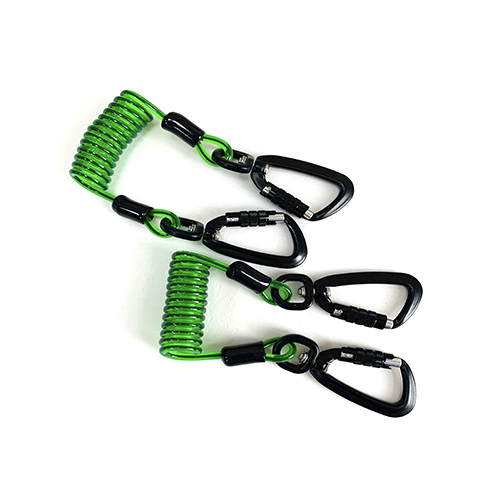 Heavy Duty Carabiner To Carabiner Clear Green PU Coating Coiled Tool Lanyard