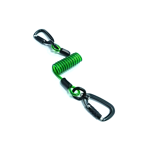 Heavy Duty Carabiner To Carabiner Clear Green PU Coating Coiled Tool Lanyard