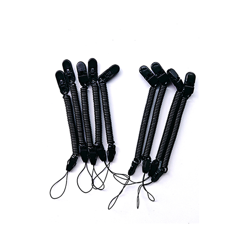 Customized Black Plastic Coated Spring Coil Tether With Pacifier Clip And Detachable String Loop