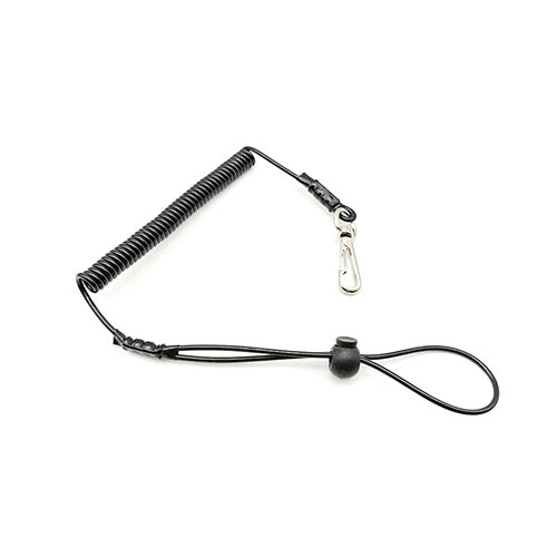 Black Wire Coil Safety strap With Snap Hook And Loop To Prevent Accidental Dropping Of Tool