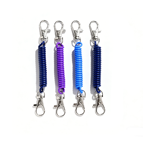 Lightweight Promotional Black/Blue/Purple Plastic Spring Key Coil Chain And Swivel Snap Hooks